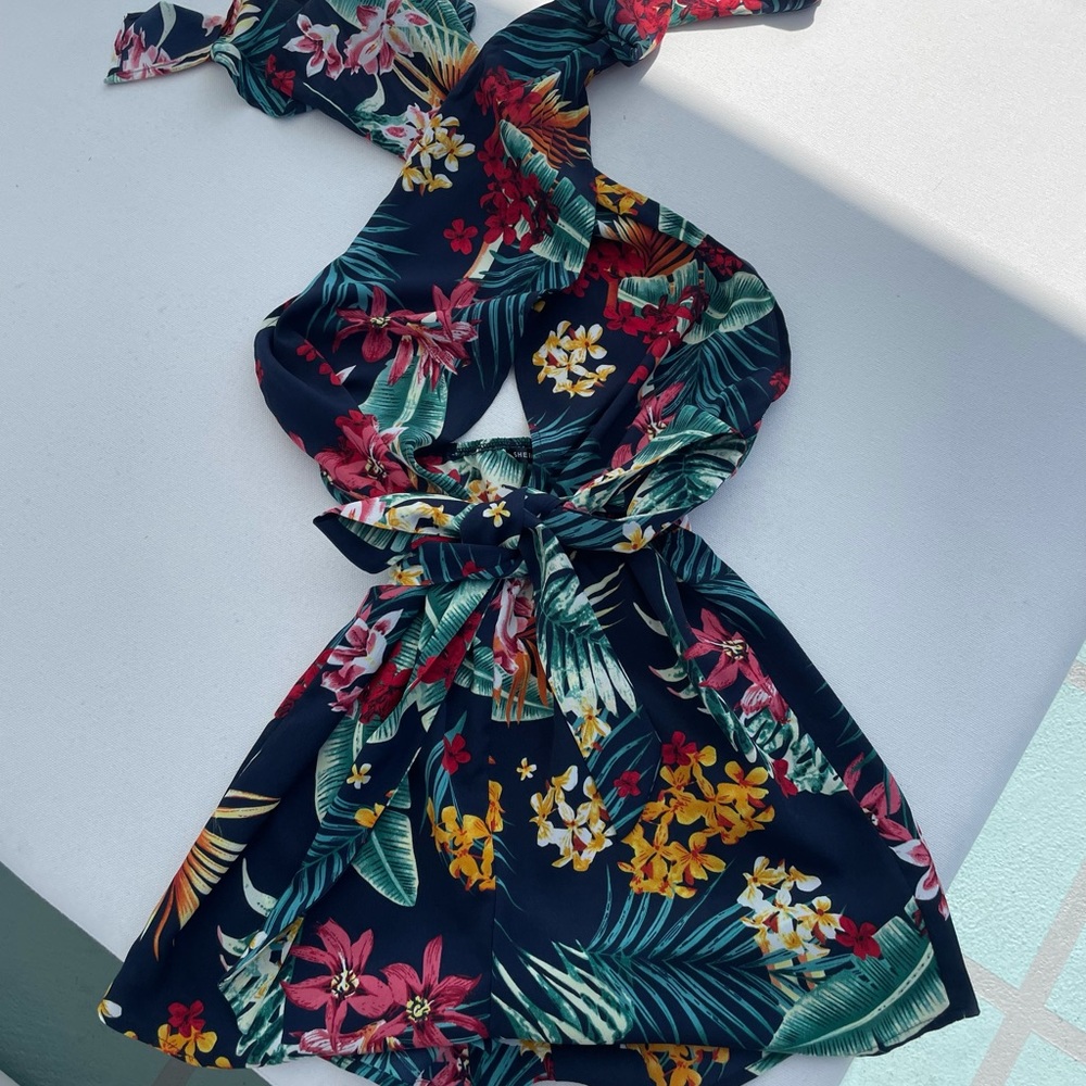 Cross front floral romper